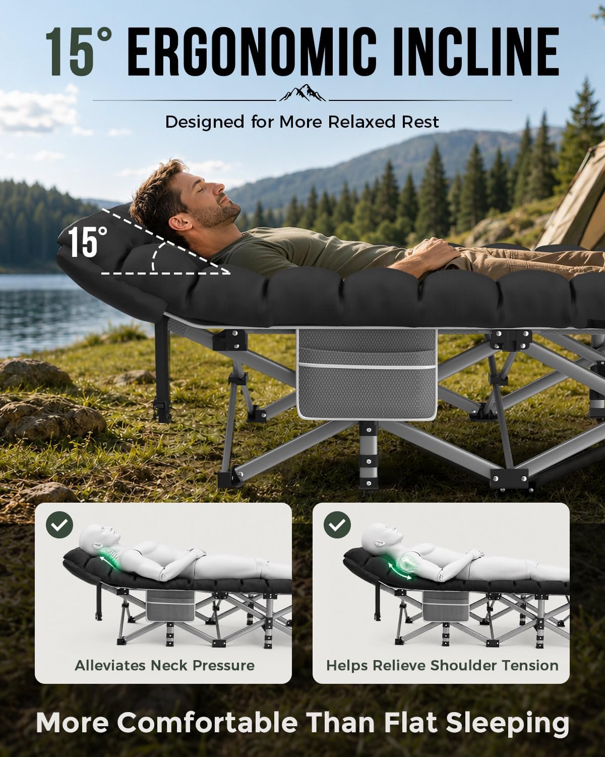 ZENPETIO XXL Folding Camping Cot for Adults, 32" Heavy-Duty Extra Wide Cots