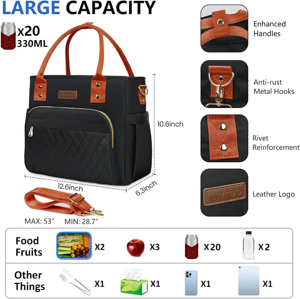 MIYCOO Insulated Lunch Bag Women, Large Tote Lunch Box for Work, 18L