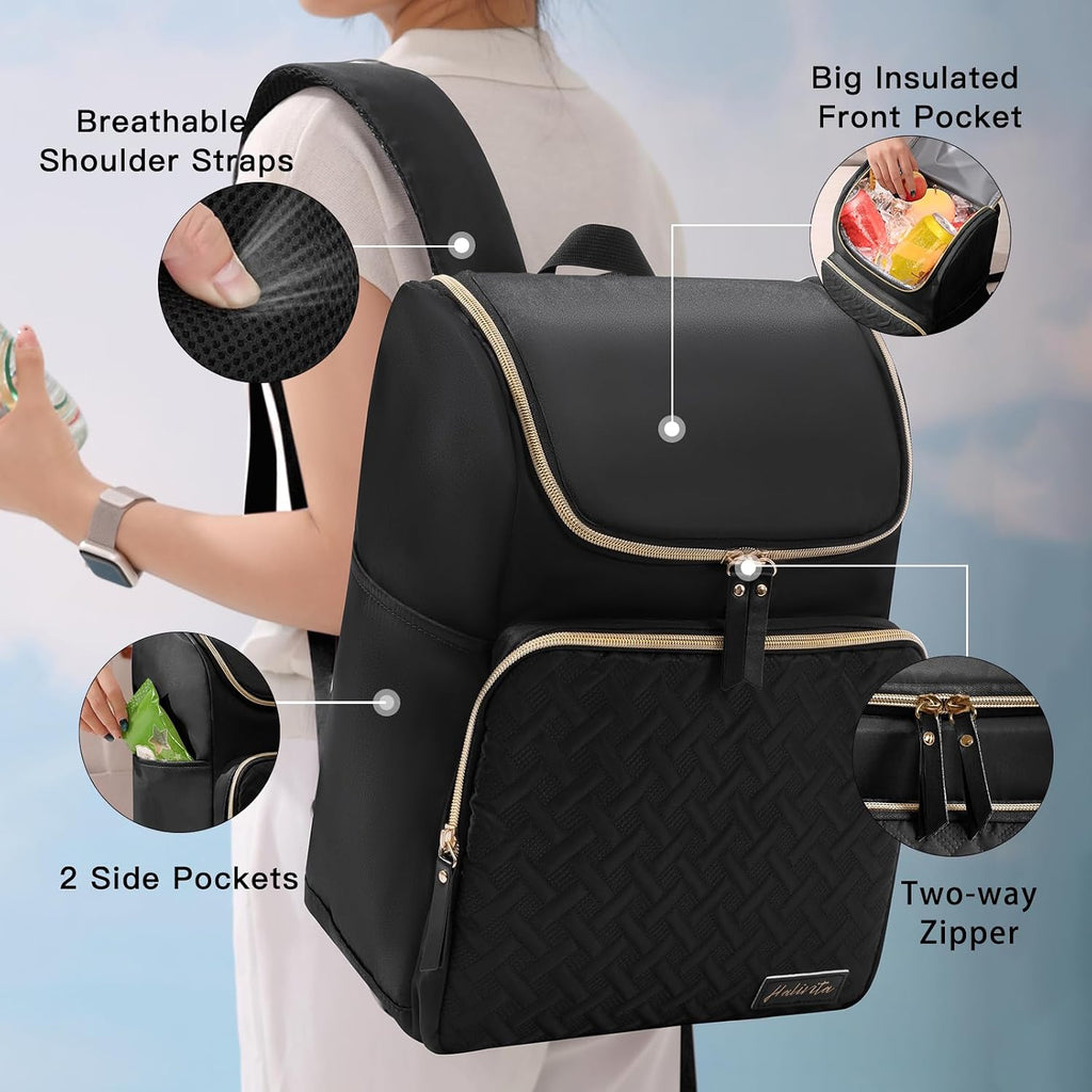 Cooler Backpack Insulated Leak Proof 33 Cans, Waterproof Hiking Backpack Cooler Soft Cooler Bag Lunch Backpack for Picnic Camping Beach, Black
