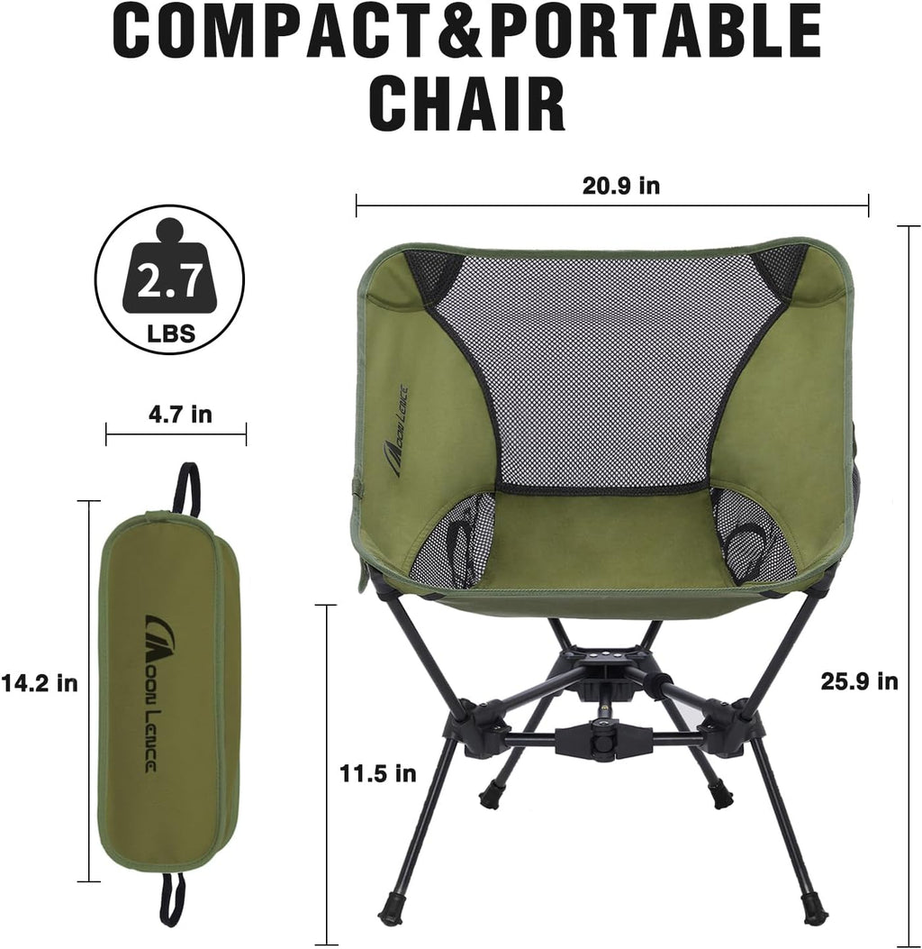 MOON LENCE Portable Camping Chair Backpacking Chair - The 4th Generation Ultralight Folding Chair - Compact, Lightweight Foldable Chairs for Hiking Mountaineering, Beach (Green-2Pack)
