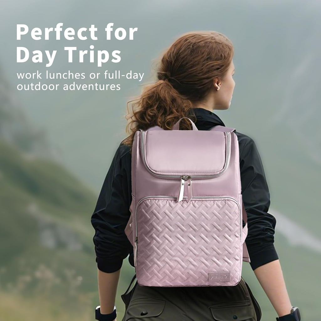 Cooler Backpack Insulated Leak Proof 33 Cans, Waterproof Hiking Backpack Cooler Soft Cooler Bag Lunch Backpack for Women Picnic Camping Beach, Purple