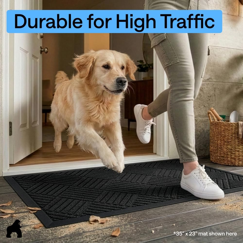 GORILLA GRIP WeatherMAX Door Mat, Indoor Outdoor Use, 29x17, Black Diamond