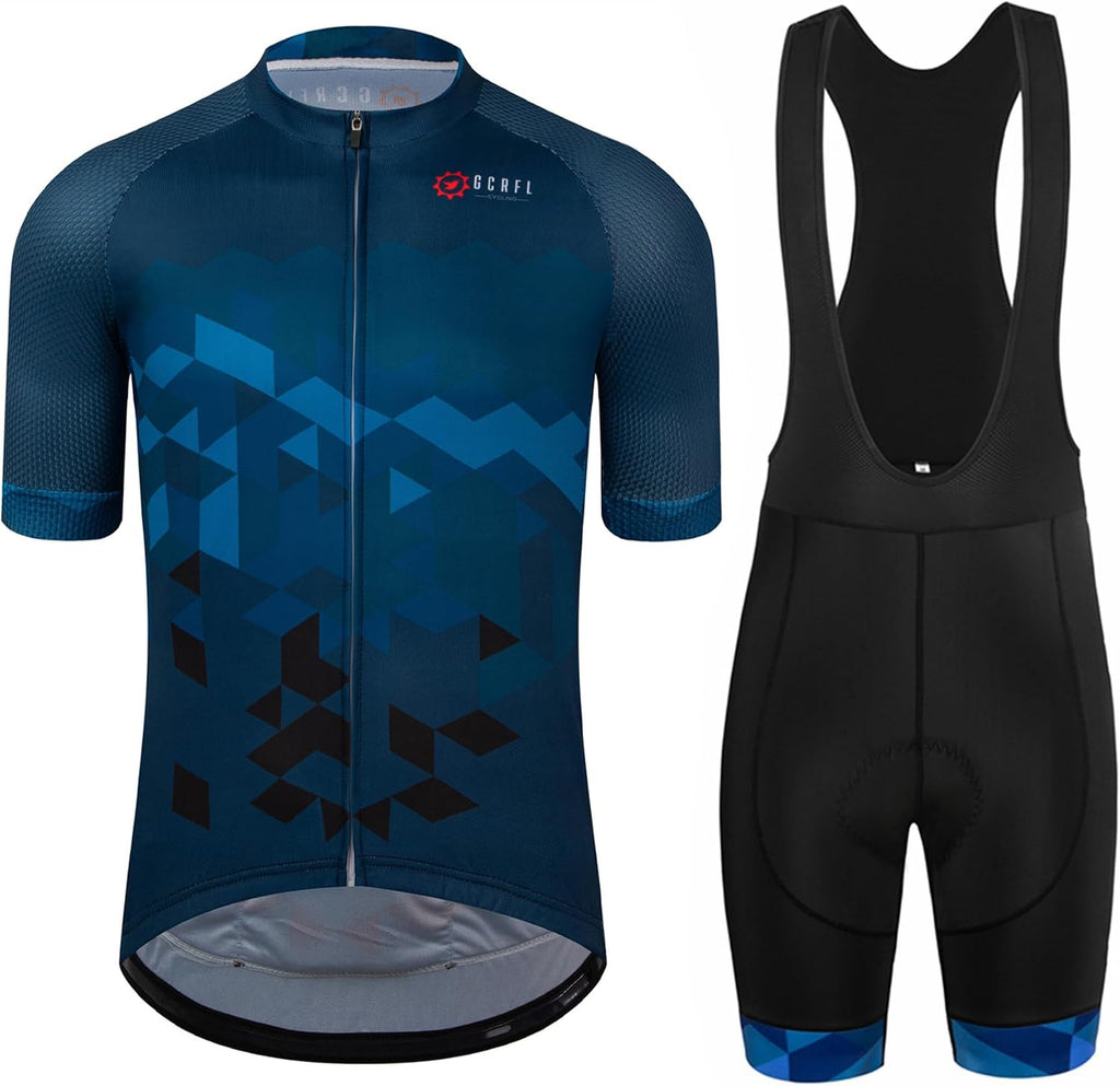 GCRFL Men's Cycling Jersey Set Road Bike Shorts Sleeves Jersey Zipper Pokcet Bib Shorts with Padded, Cycling Clothing kit Men