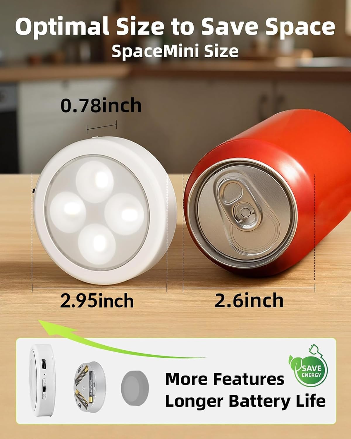 EZVALO LED Puck Lights, Rechargeable Stick On Tap Lamp, Touch Light, 2.95'' Mini Tap Light, 3 Color Temps,Under Cabinet Lights Wireless, Ideal for Kitchen,Closet,Pantry,Camper(4 Pack)