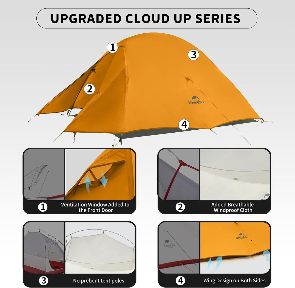 Naturehike Cloud Up 1 Person Tent, Lightweight Backpacking Tents for One Man, Waterproof Ultralight One Person Tent for Camping Hiking Backpacking