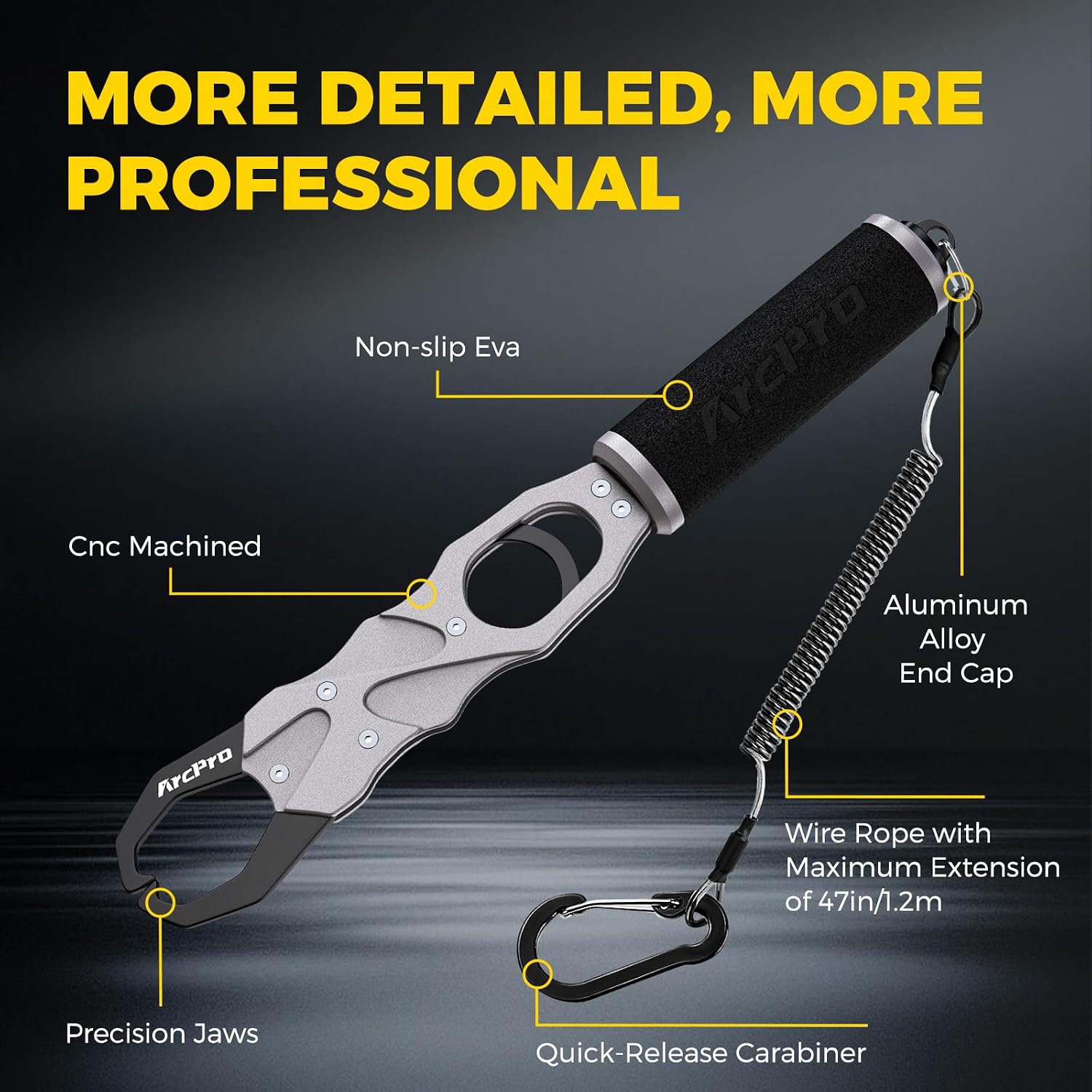 2-in-1 Fish Lip Gripper, One-Finger Operation Aluminum Alloy Fish Gripper with Scale, 60lb Weighing Fish Grabber for Large Fish, 360° Swivel Handle, Corrosion-Resistant for Saltwater & Freshwater
