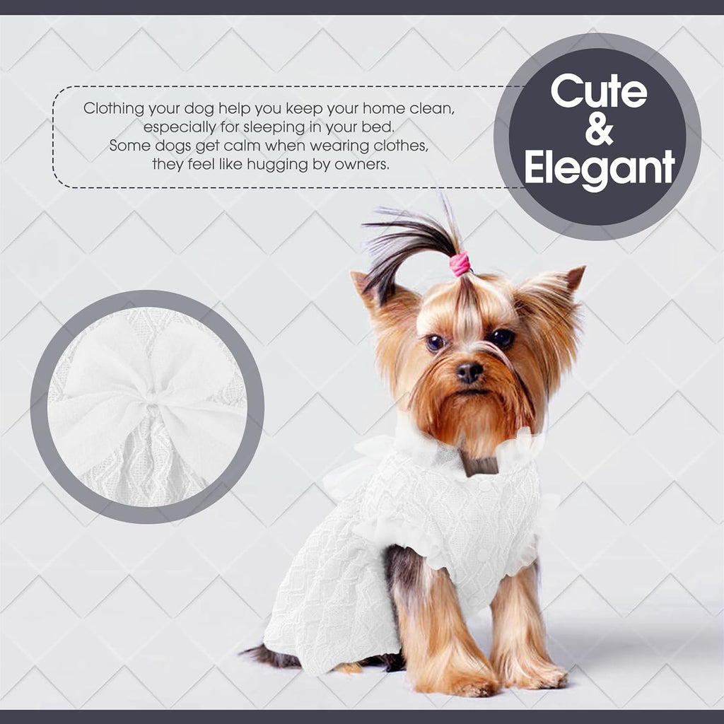 Kuoser Dog Dress, Princess Puppy Tutu with Bow-Knot, White Dog Dresses XS