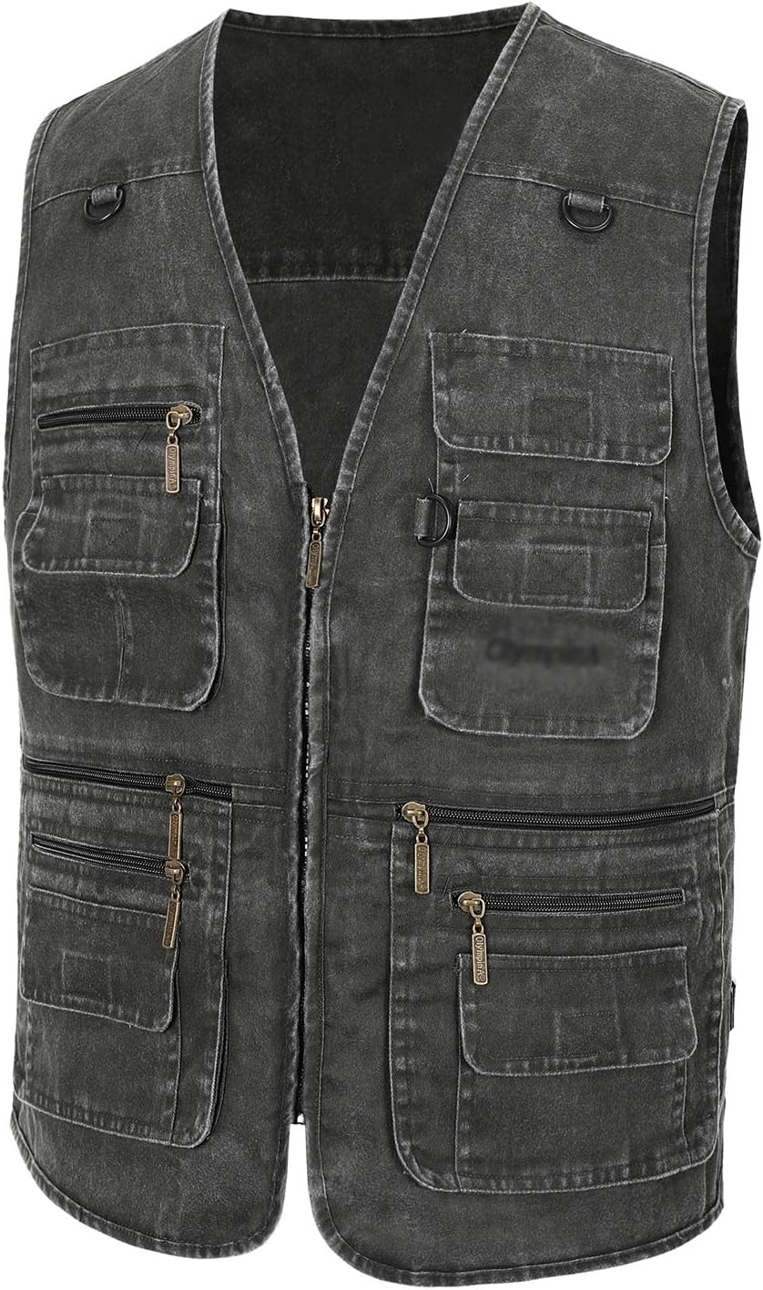 Spanye Mens Safari Travel Photo Vest Outdoor Fishing Multi Pocket Jacket Beige