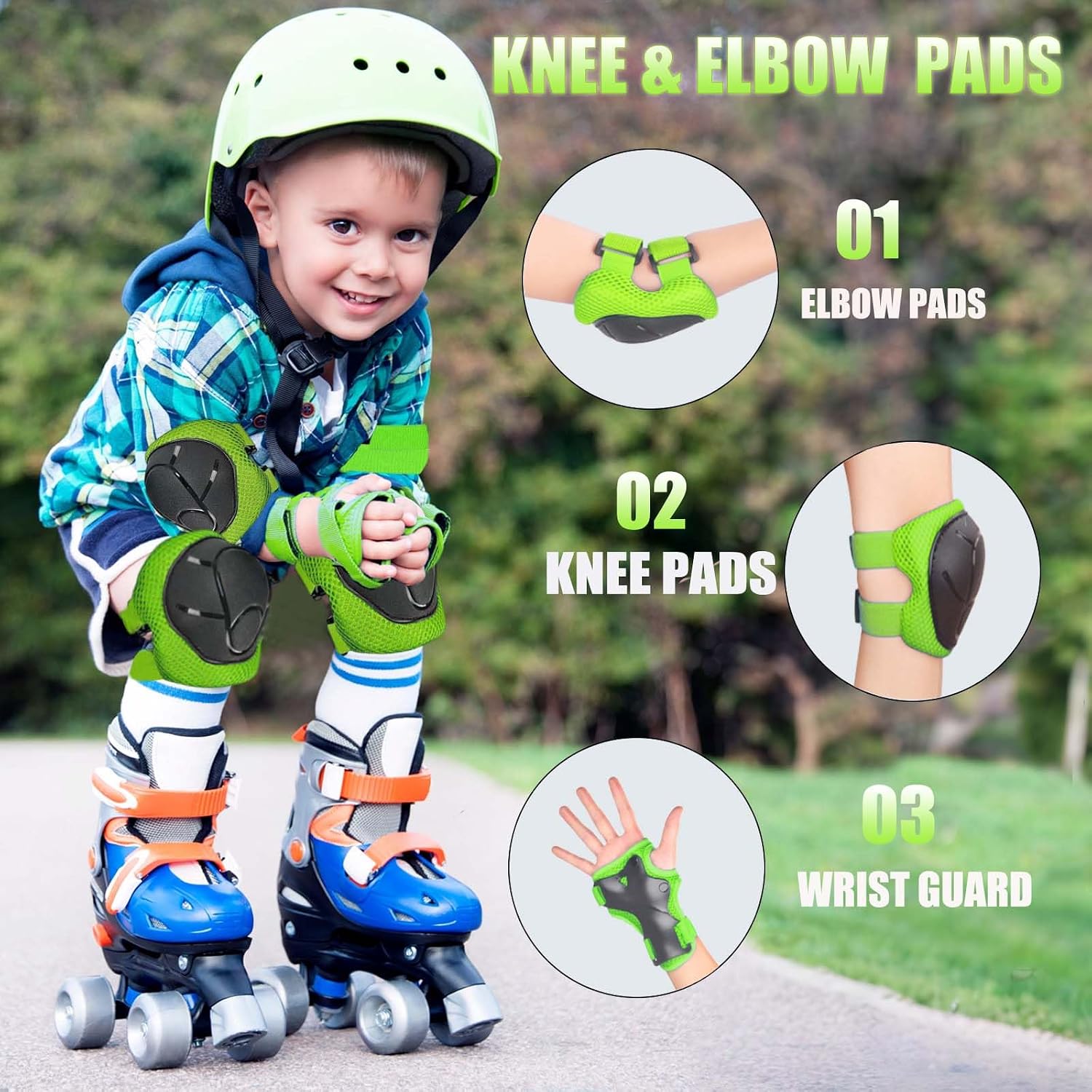 Kids/Youth Knee Pads Elbow Pads for 3-14Years Boys Girls 6 in 1 Kids Protective Gear Set Adjustable for Skating Cycling Bike Rollerblading Scooter Roller Skates