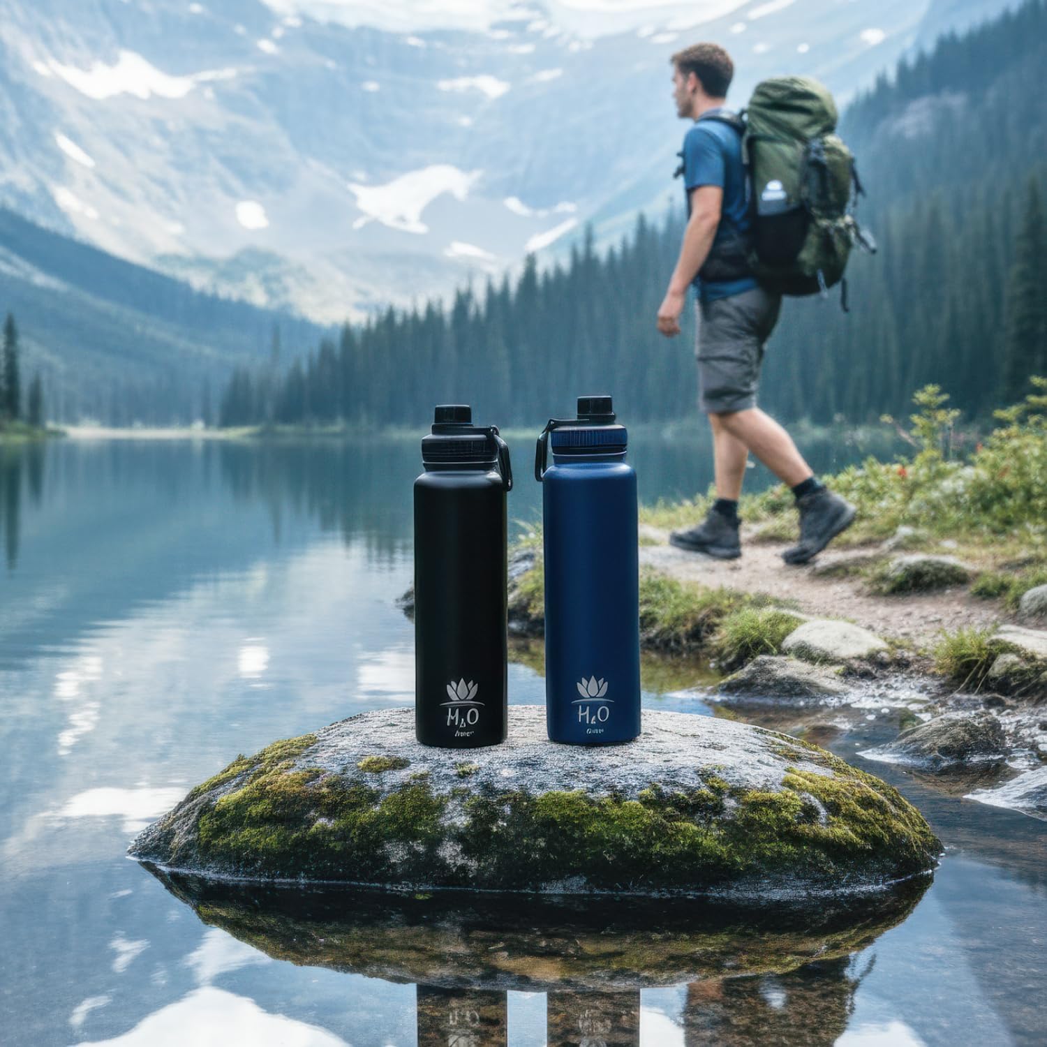 Premium 1 Liter Water Bottle (33.8 oz) with Carrying Case & Strap - Double Wall Vacuum Insulated Stainless Steel Water Bottle - Leakproof Lid, Wide Mouth, BPA-Free, Removable Strainer – Blue