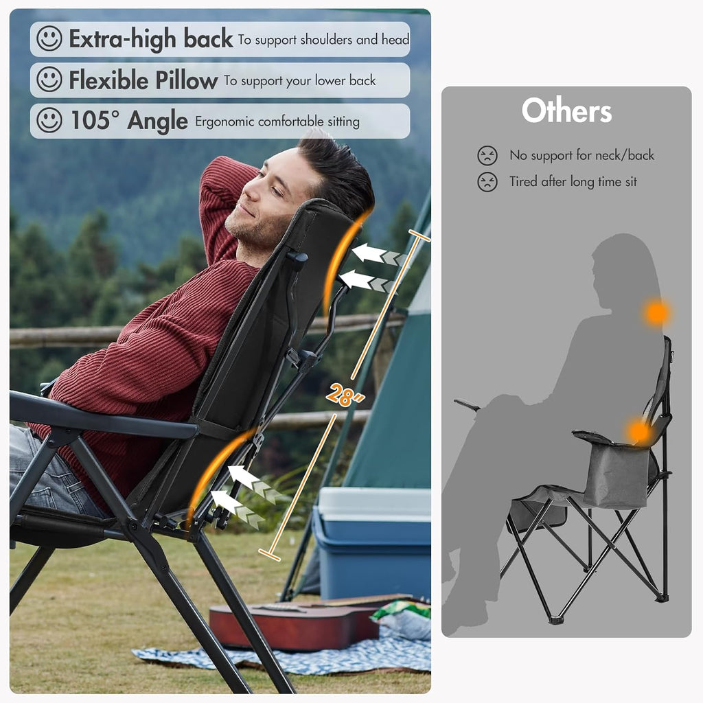 Portal Reclining Camping Chair with Adjustable Back, Black