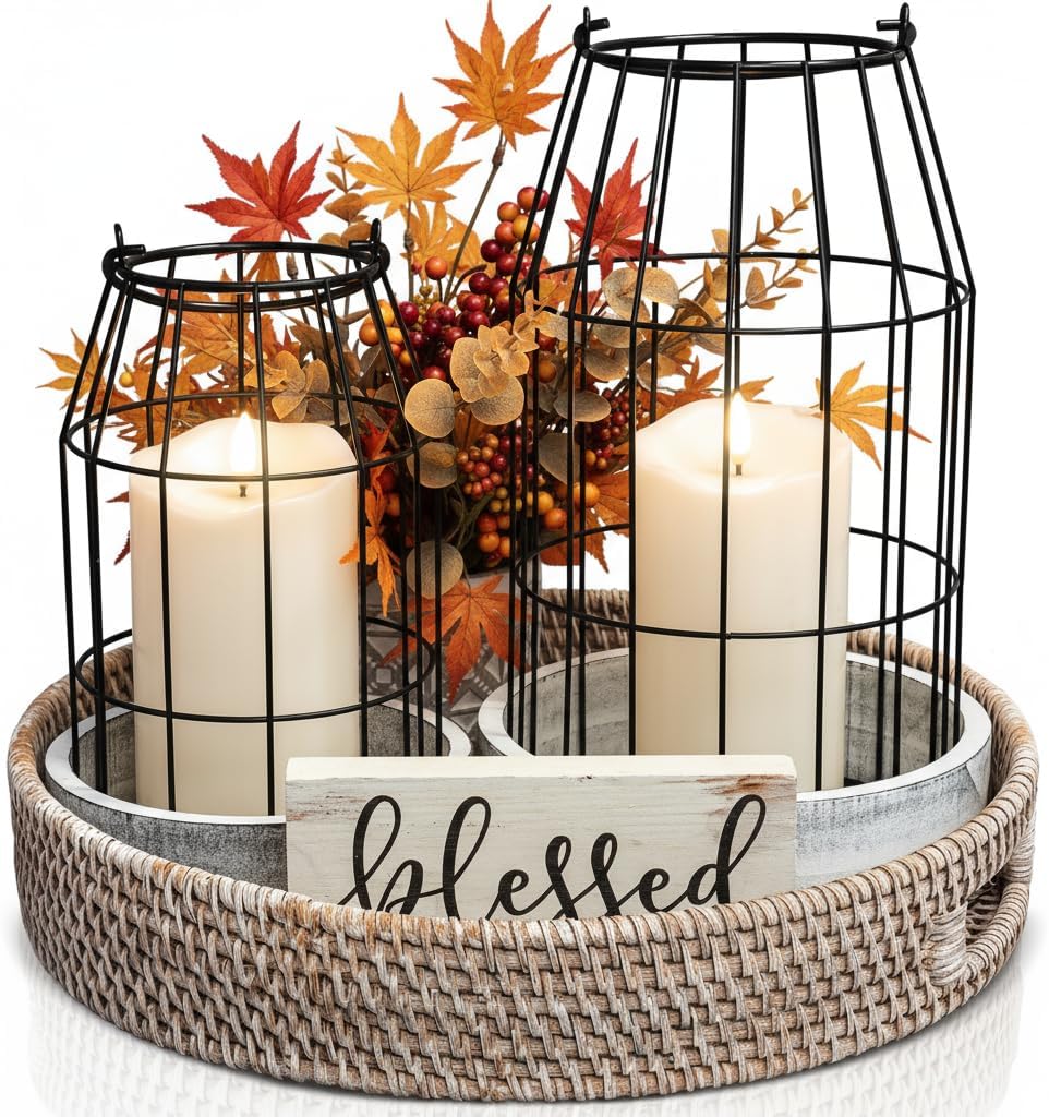 Rustic Farmhouse Lantern Decor Set of 2 - Stylish Decorative Lanterns