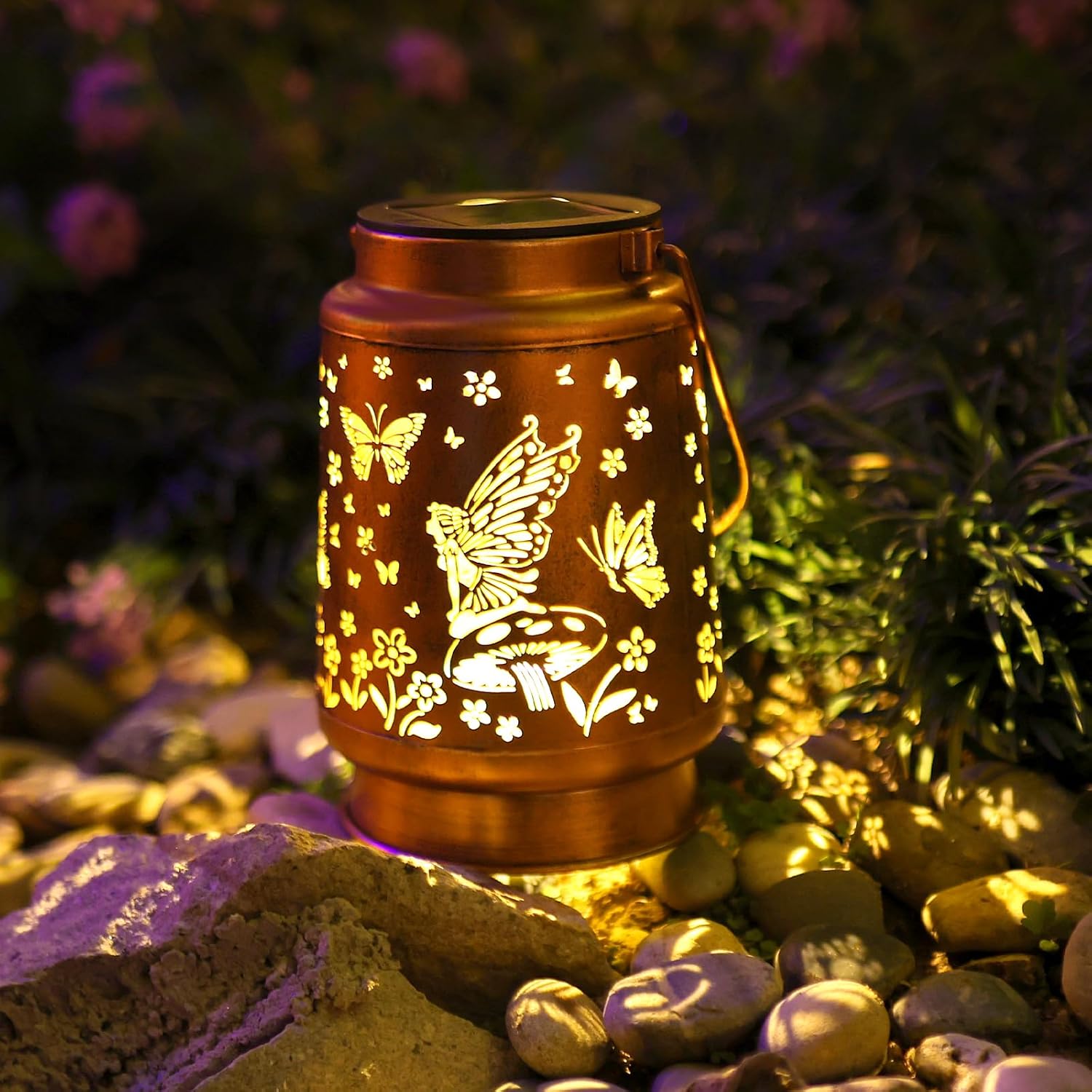 Fairy Solar Lanterns Outdoor Waterproof,Hanging Solar Lights Gifts for Women Mom Grandma Metal Decorative LED Lantern Outside for Yard,Patio,Lawn,Porch,Backyard,Garden Decor