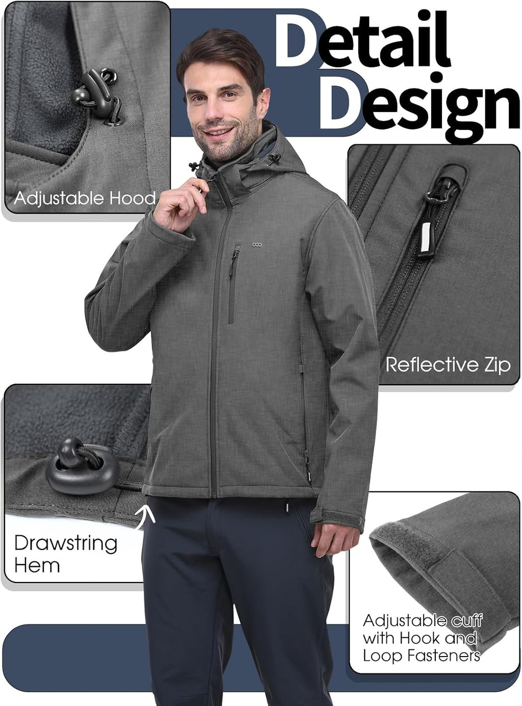 33,000ft Men's Hooded Softshell Jacket Waterproof Fleece Windbreaker Jacket
