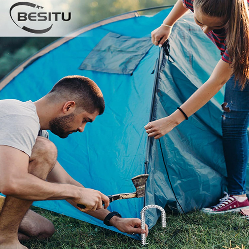 Besitu 12 Inch Ground Stakes Heavy Duty J Hook 30-Pack Metal Spikes Galvanized Ground Hooks Anchors Rebar Ground Stakes for Fence Tent Gazbo Bounce House and Outdoor Decorations Inflatables