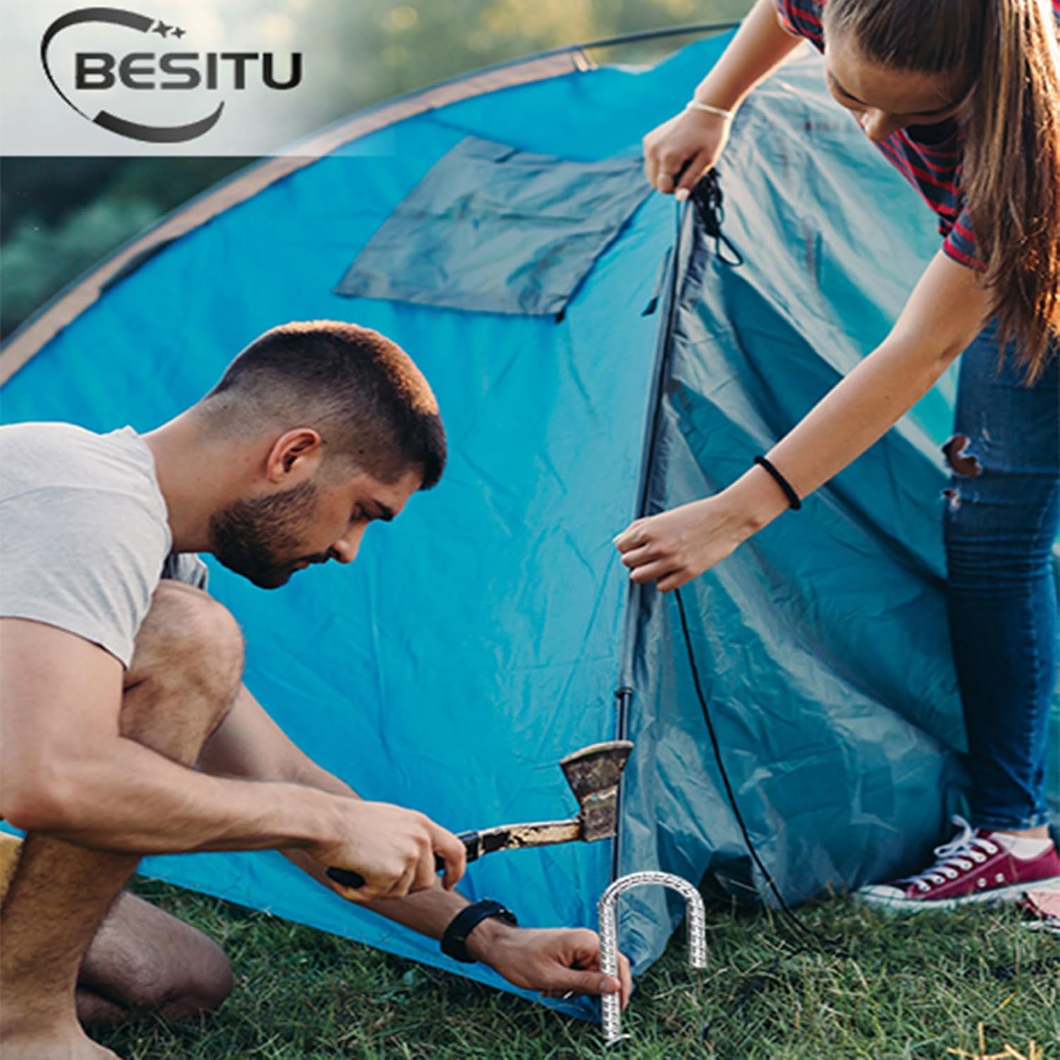 Besitu 12 Inch Ground Stakes Heavy Duty J Hook 30-Pack Metal Spikes Galvanized Ground Hooks Anchors Rebar Ground Stakes for Fence Tent Gazbo Bounce House and Outdoor Decorations Inflatables