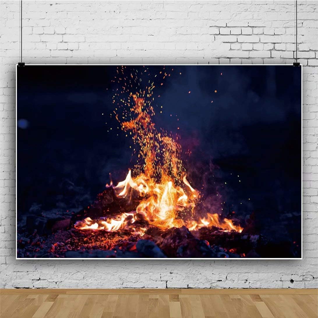 shensu Burning Firewoods Photography Backdrops 7x5ft Vinyl Outdoor Night Campfire Flaming Timber Travel Barbeques Party Events Photography Background Kids Adults Portrait Photo Studio Props