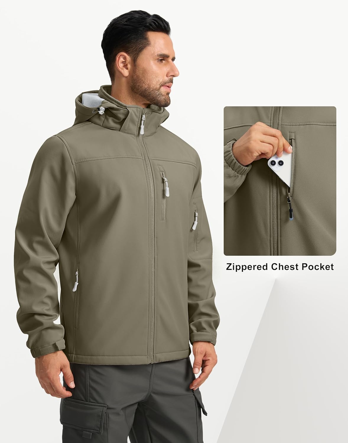 Pudolla Men's Softshell Jacket Hooded Fleece Lined Coats for Outdoor Work