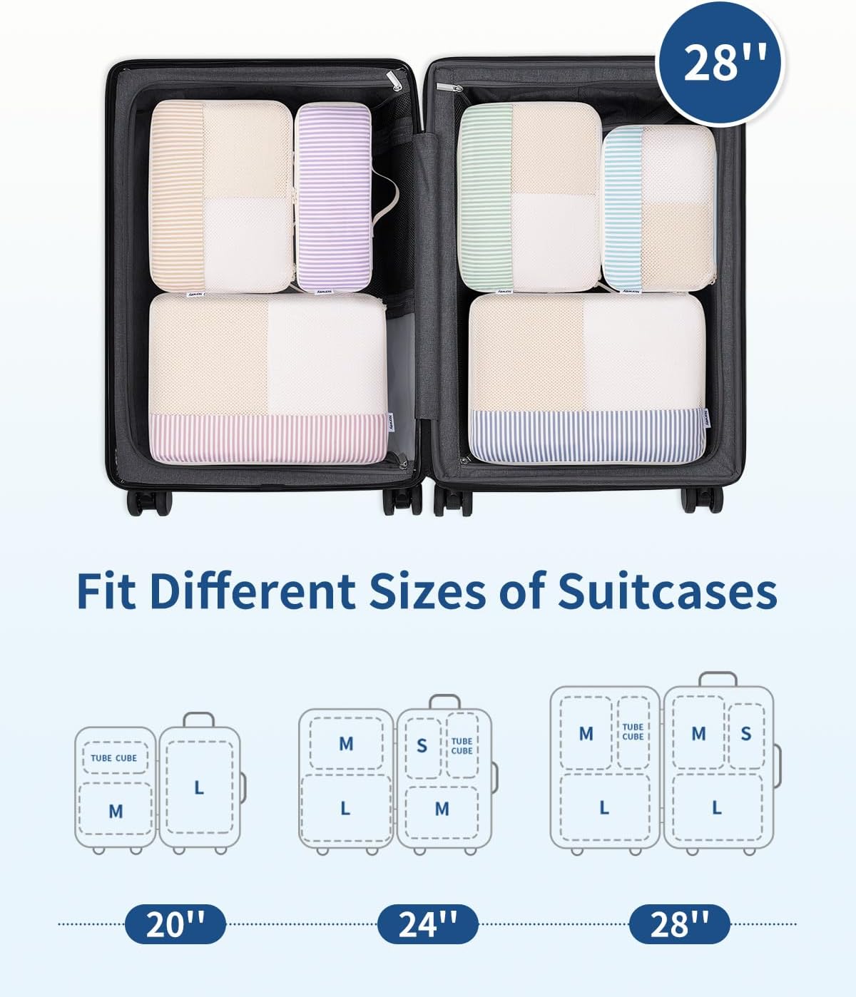 Narwey 7 Set Striped Packing Cubes for Travel, Luggage Organizer Bags, Durable Packing Organizers Bag for Travel Essentials Accessories (Stripe Combined)