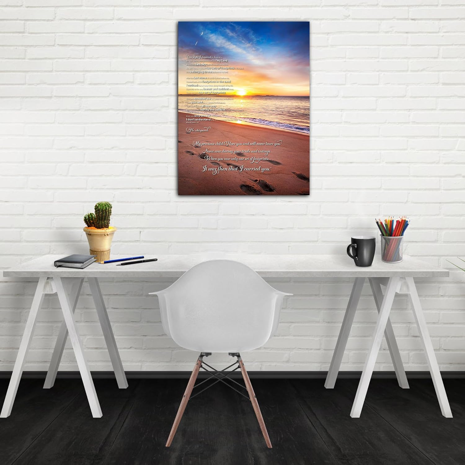 Footprints in the Sand Canvas Prints Wall Art, Footprints in the Sand Wall Art Decor, Inspirational Christian Poem Wall Poster Gift, Beach Picture Wall Art for Living Room Beach Office 24"Wx36"HInches