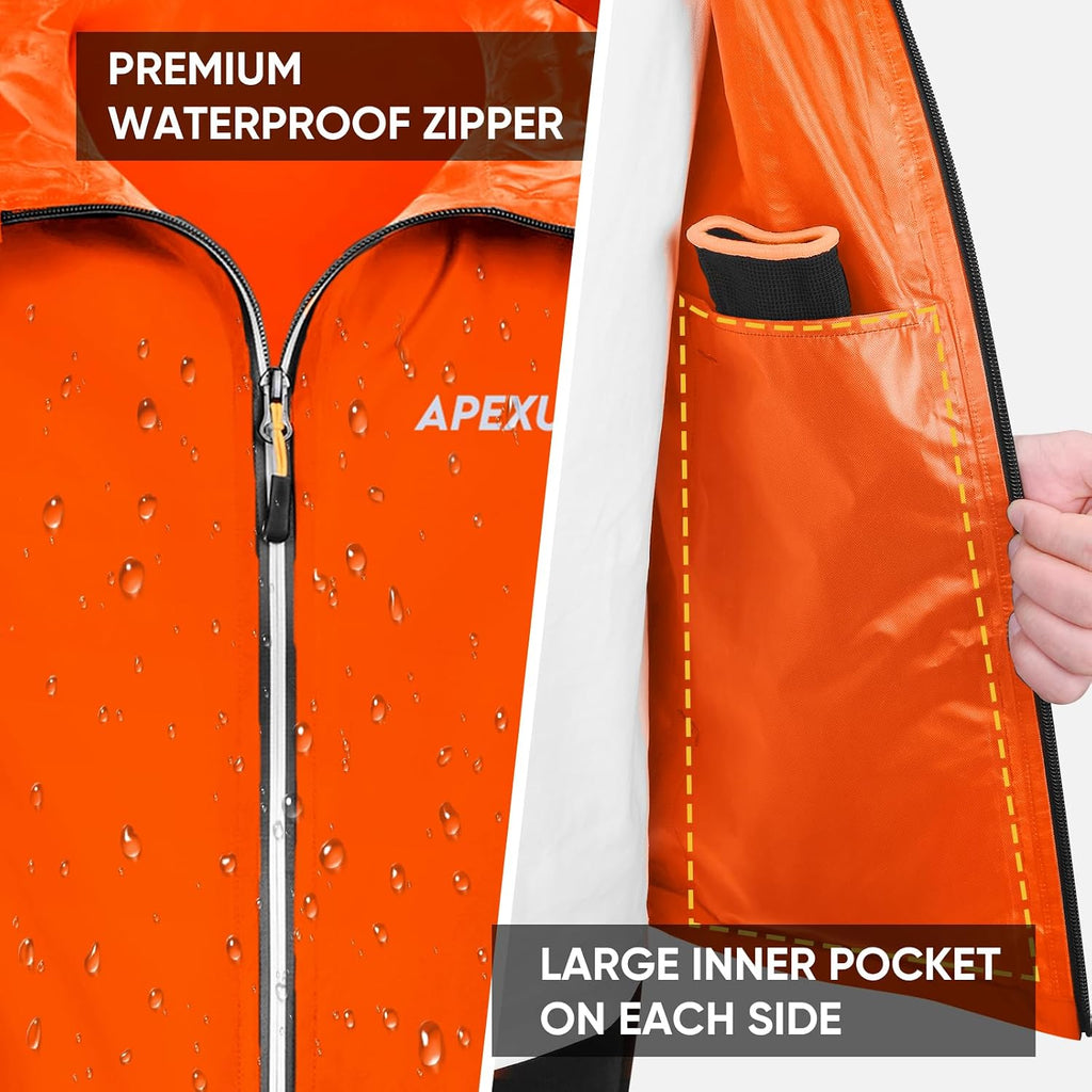 APEXUP Packable Rain Jacket Men Waterproof Lightweight Raincoat with Hood