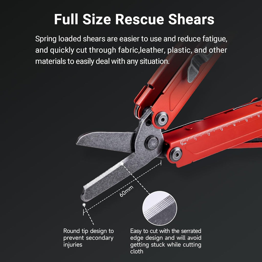 NEXTORCH PIONEER MT20 14-IN-1 Multi-tools Full-Size,Versatile Multi-tool Set with Scissors Needle Nose Pliers Pocket Clip Multi-tool (RED with Glass Breaker)