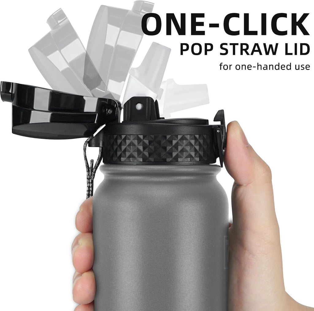 Fanhaw 20oz Kids Stainless Steel Water Bottle with Straw Lid, Gray