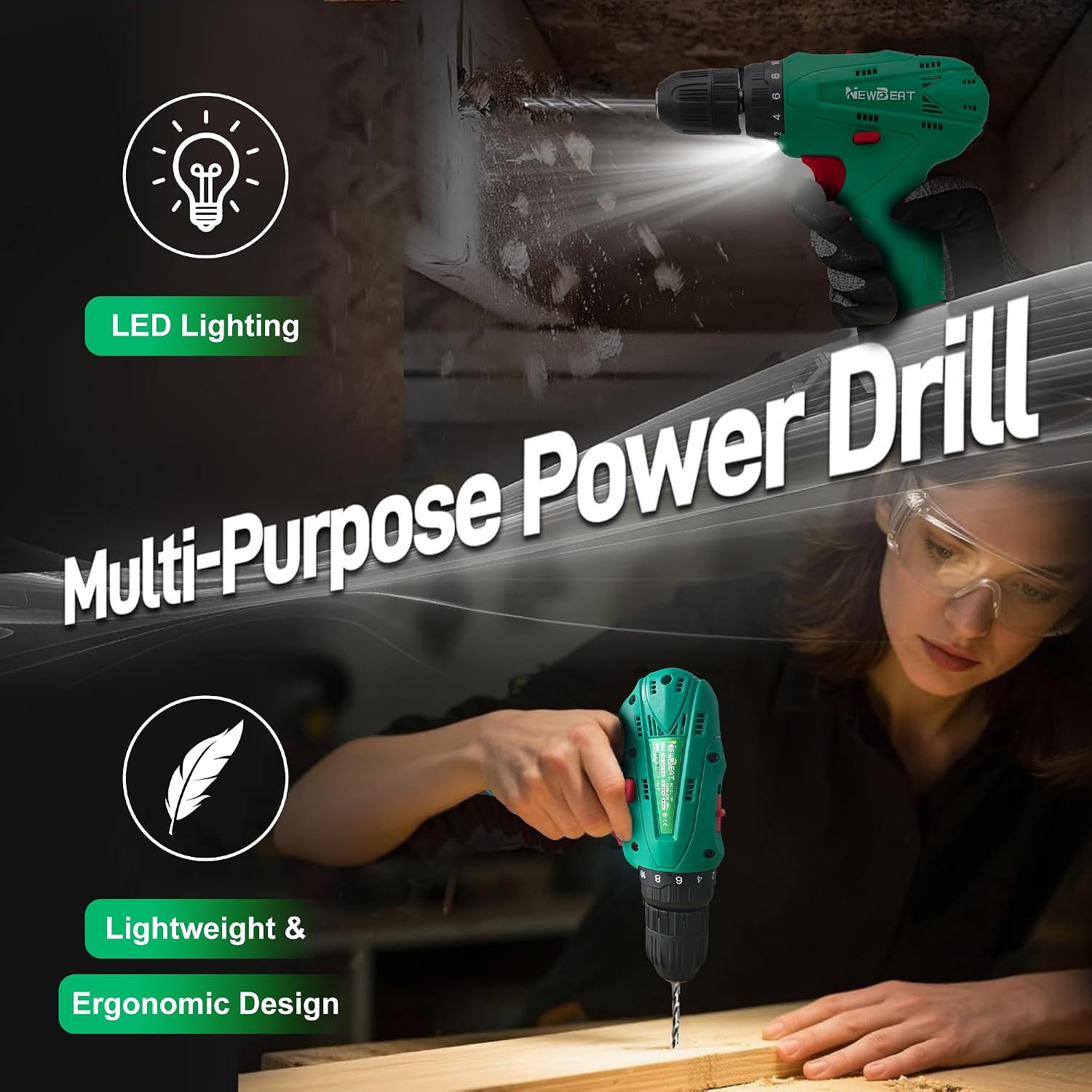 12V Cordless Drill Set with 2 Batteries for Home DIY