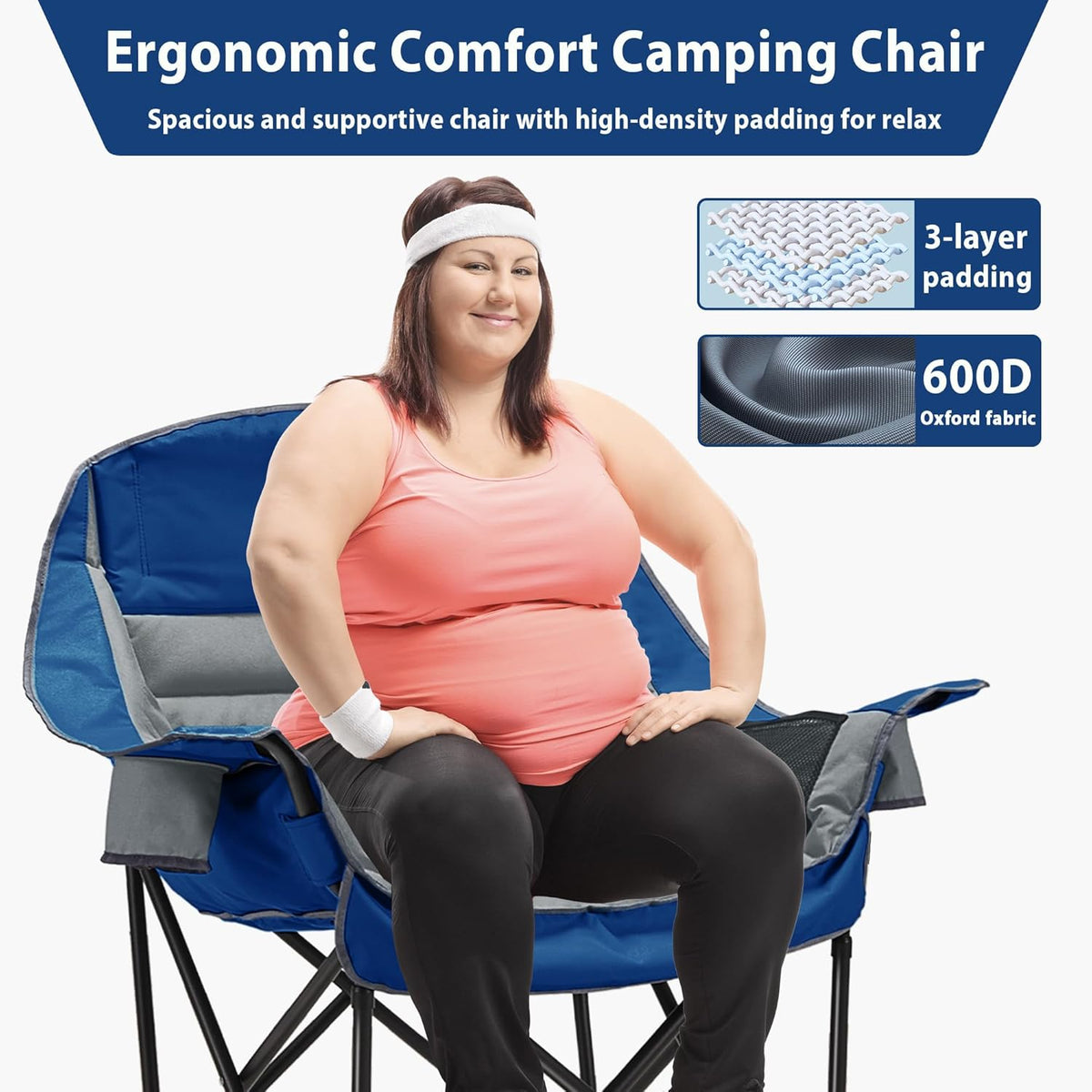 Youtanic Oversized Padded Camping Chair, Portable Folding Camping Chairs