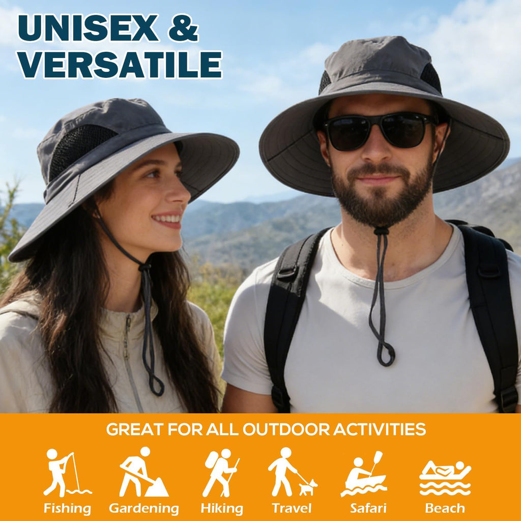Wide Brim Sun Bucket Hat, Waterproof Boonie Hat for Men & Women