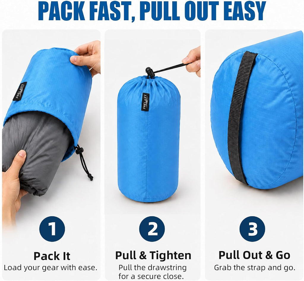 Frelaxy Stuff Sack Set 5-Pack (3L&5L&9L&15L&20L), Ultralight Ditty Bags with Dust Flap for Traveling Hiking Backpacking (Sky Blue&Blue&Navy&Army Green&Black)