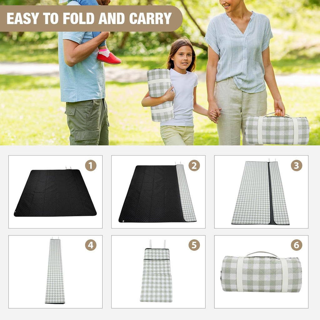 G GOOD GAIN Picnic Blankets Outdoor Extra Large 80"x80", Green
