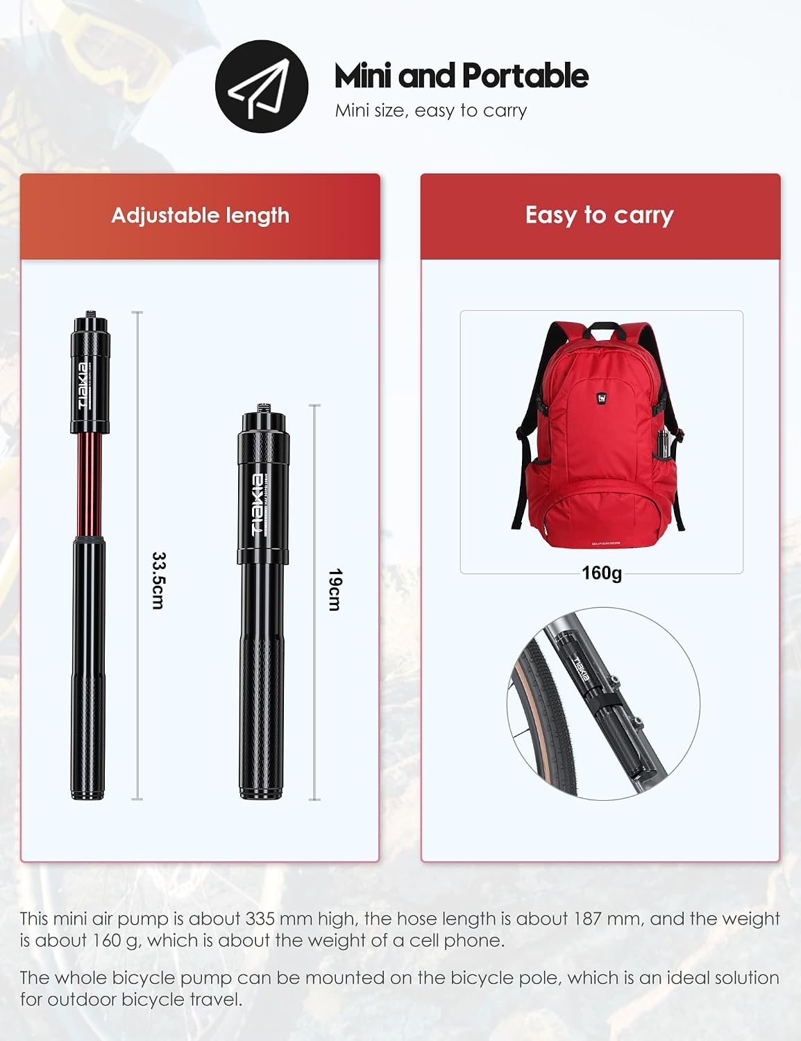 Tiakia Mini Bike Pump, 260PSI High Pressure for Road & Mountain Bikes