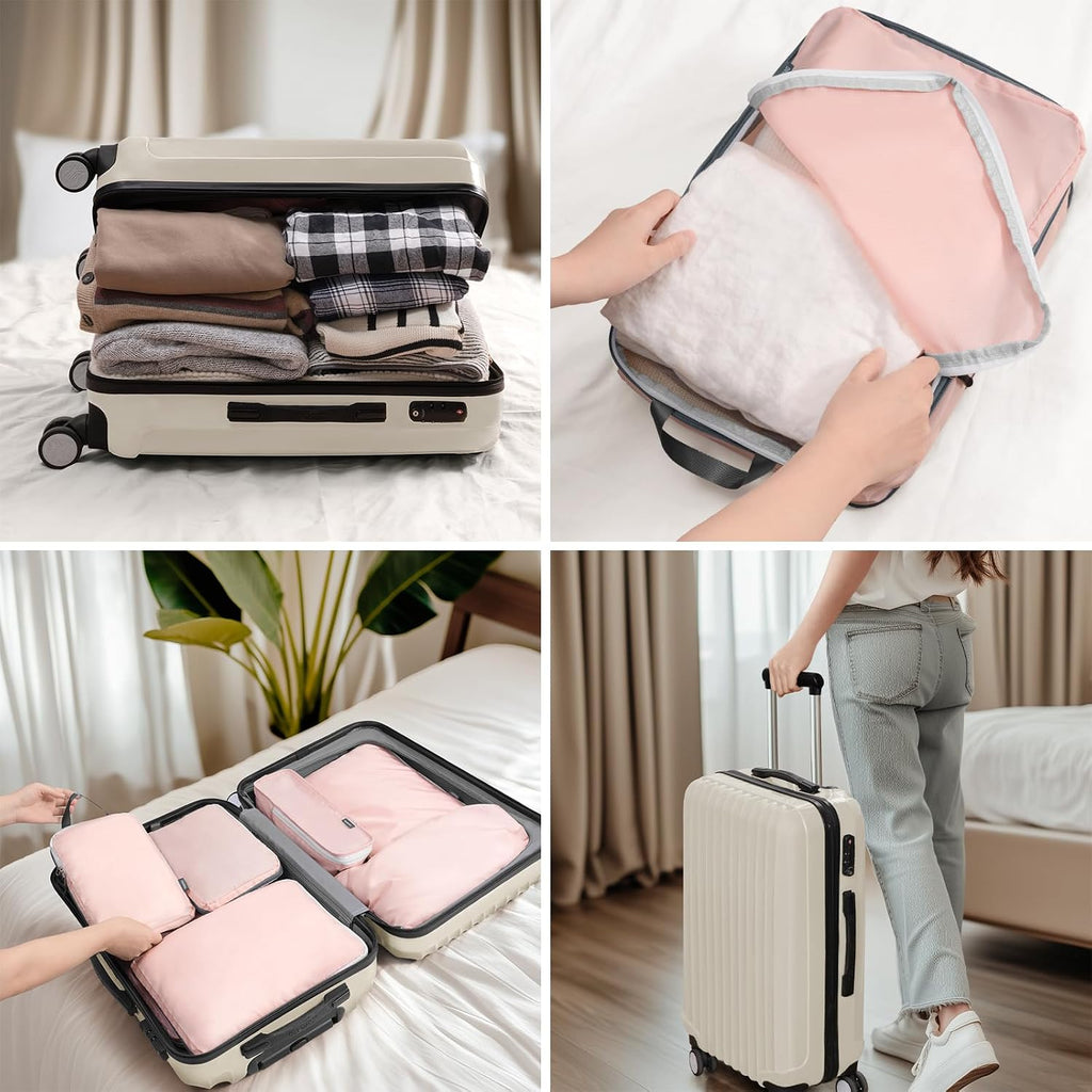 CherryNow 7 Set Compression Travel Packing Cubes, Travel Essentials, Pink