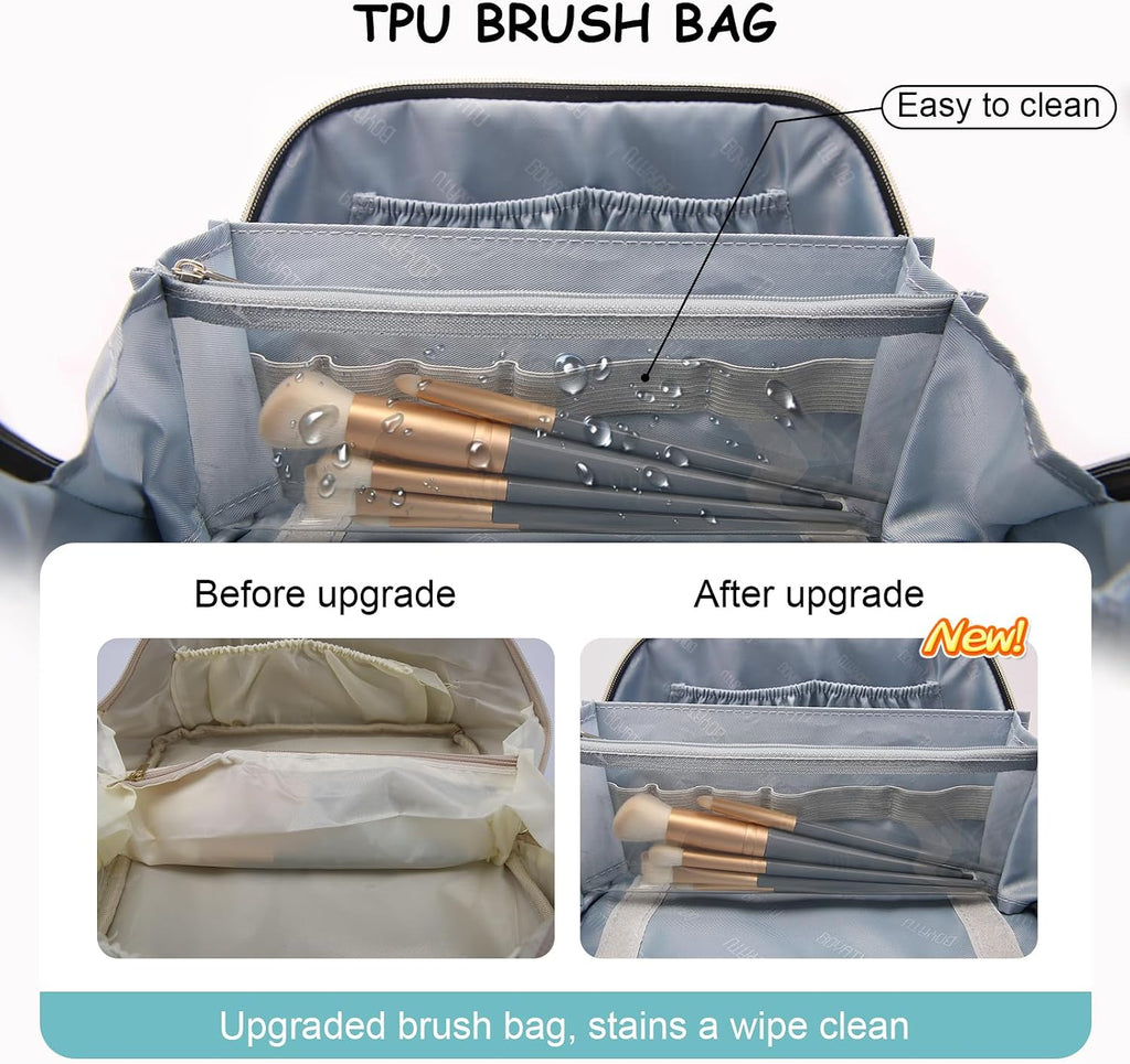 BOYATU Travel Makeup Bag Organizer: 180°Open-Flat 3 Pcs Make up Bags Set