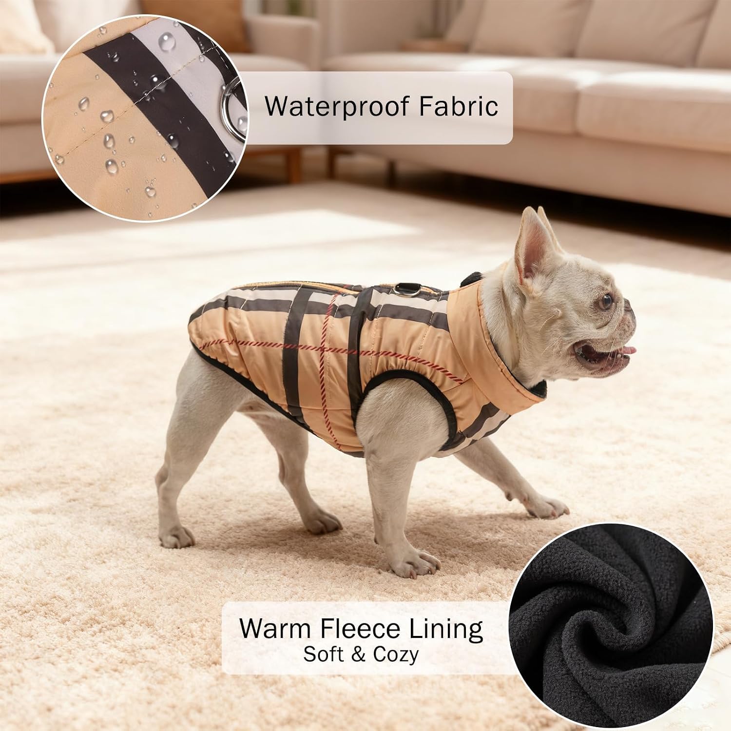SCENEREAL Winter Dog Vest Coat with Harness Built in