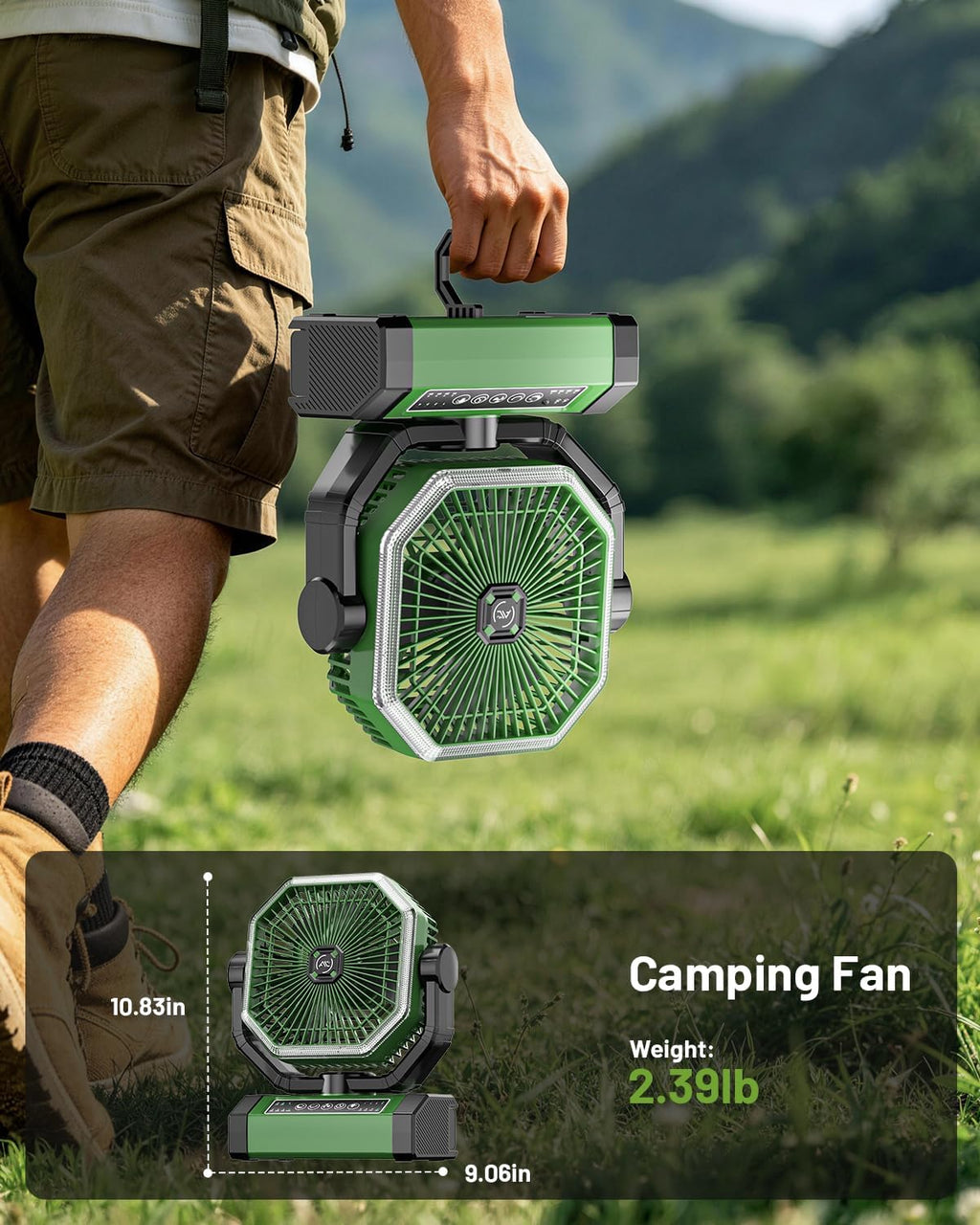 Allsion Camping Fan - 24000mAh Portable Fan, Rechargeable Fan with Light & Remote, Battery Powered Fan 4 Speed Strong Airflow, Desk/Camping/Outdoor/Gym Fan for Office Travel Treadmill Camping Gear