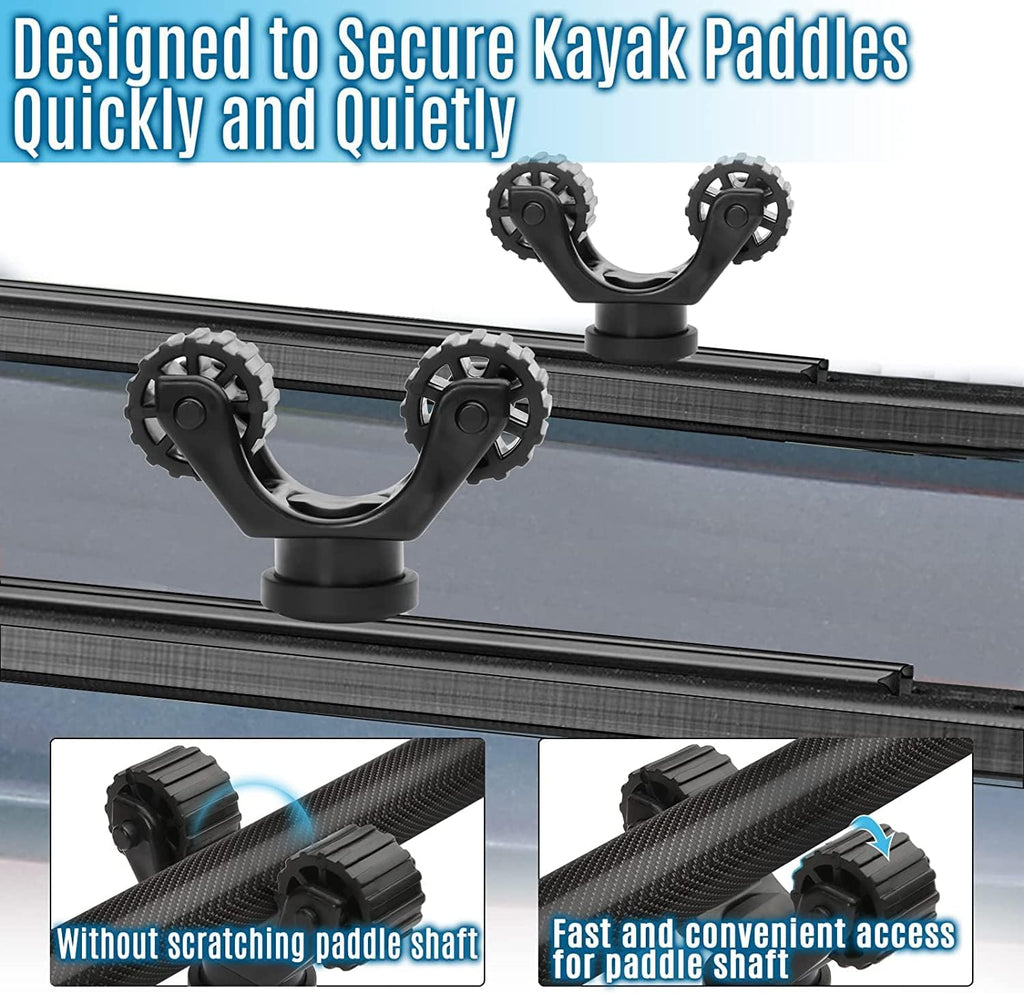 Kayak Paddle Holder, Kayak Accessories Track Mount for Kayak Paddles, Kayak Fishing Accessories - Kayak Oar Holder Track Mount for Fast and Quiet Holding Standard Kayak Paddle, 2 Pack, Black