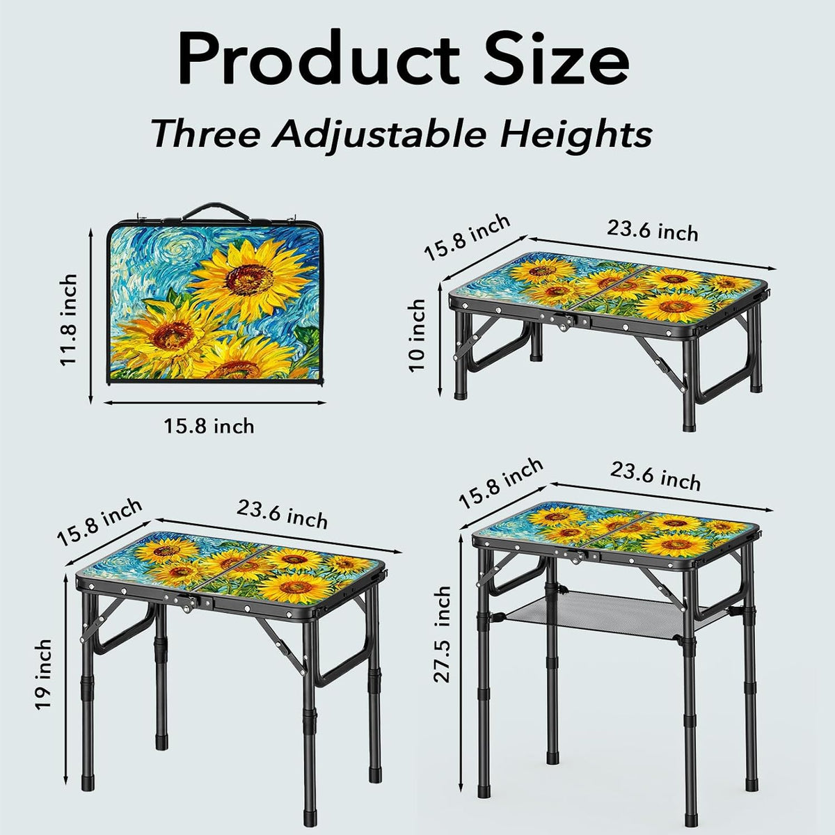 YihuiKo Small Camping Table, Vintage French Sunflower Pattern Folding Table
