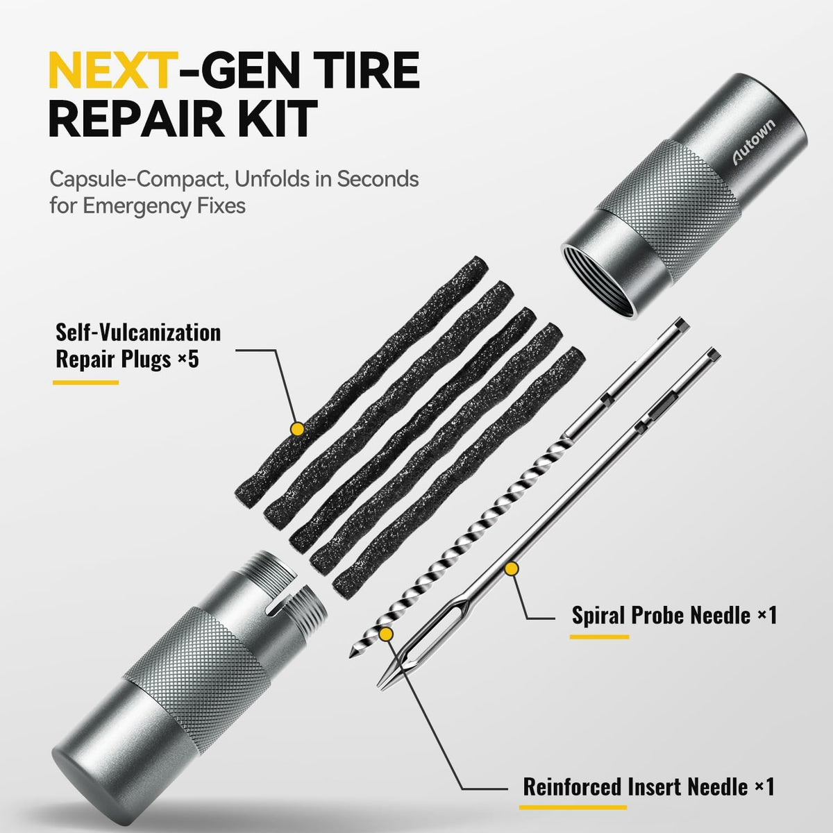 AUTOWN Compact Tire Repair Kit with Plugs for Motorcycle, Car