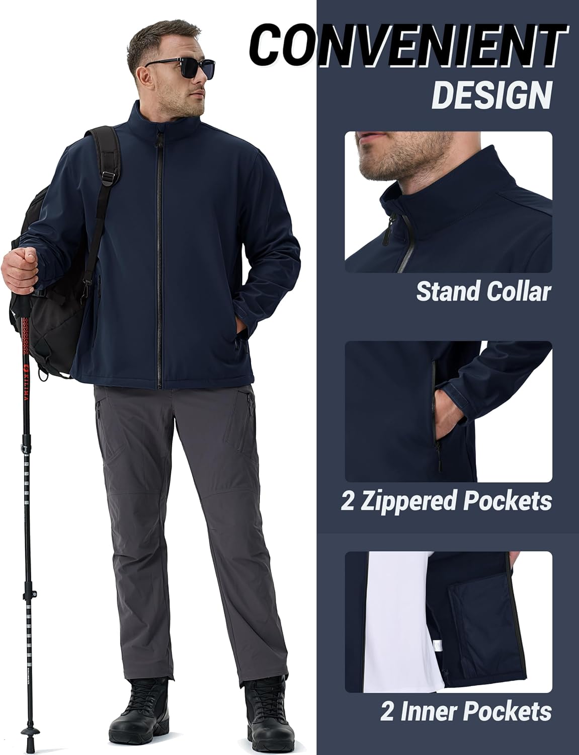 TACVASEN Men's Lightweight Softshell Waterproof Fleece Windbreaker Jacket