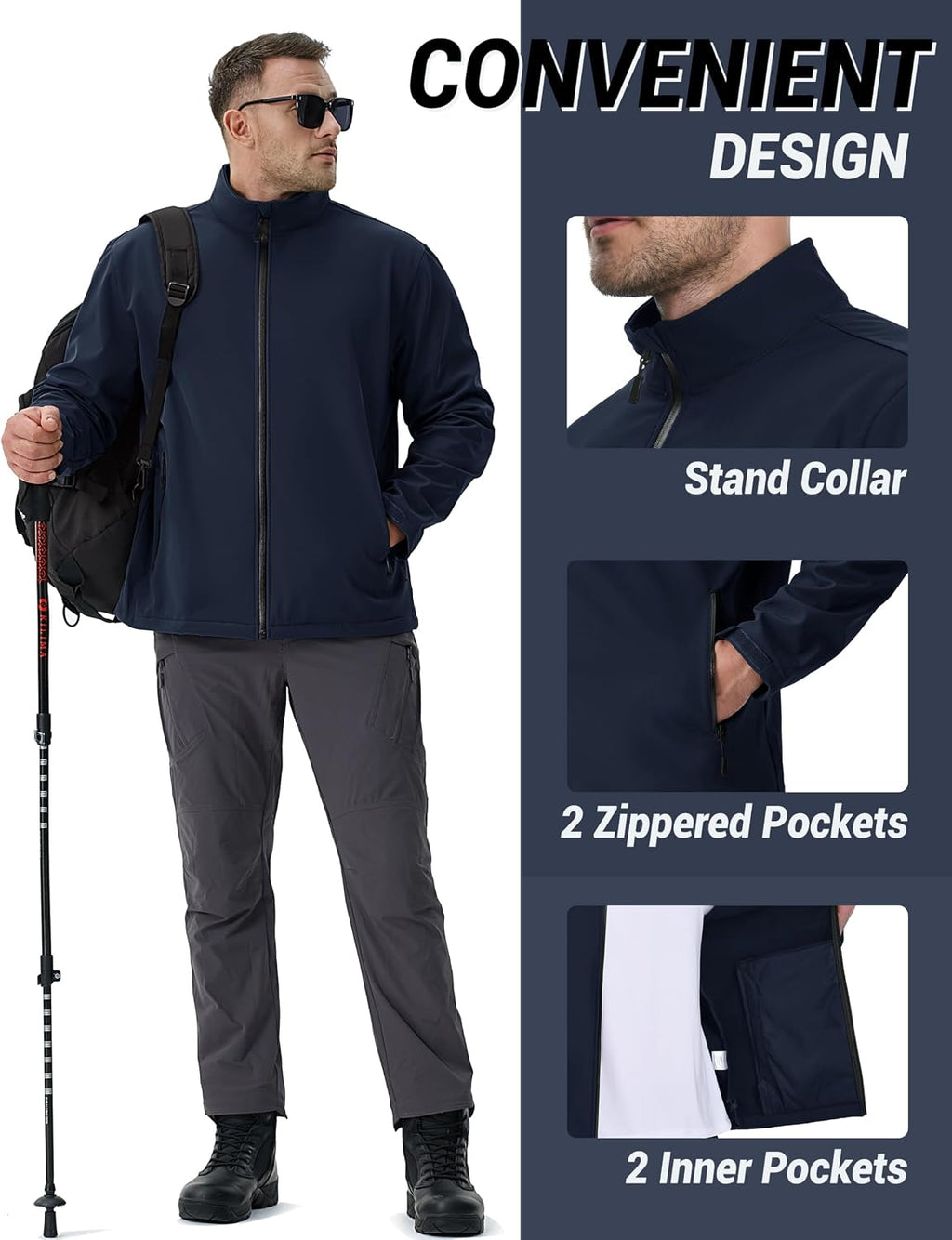 TACVASEN Men's Lightweight Softshell Waterproof Fleece Windbreaker Jacket