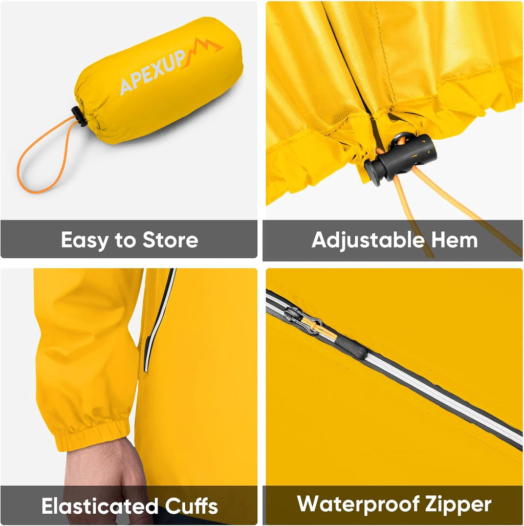 APEXUP Packable Rain Jacket Men Waterproof Lightweight Raincoat with Hood
