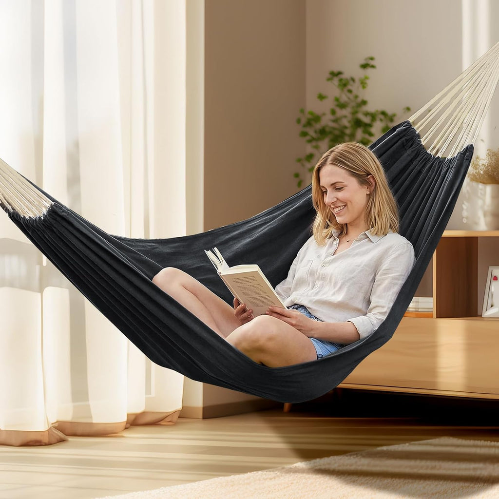 ANYOO Cotton Camping Hammock Portable with Tree Straps Holds 660lbs