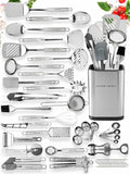 Home Hero 54-Piece Stainless Steel Kitchen Utensils Set - Heat-Resistant Nonstick Silicone & Stainless Steel Cooking Utensils - Complete Tools with Slotted Spoon & Pasta Spoon - Pack of 54, Silver