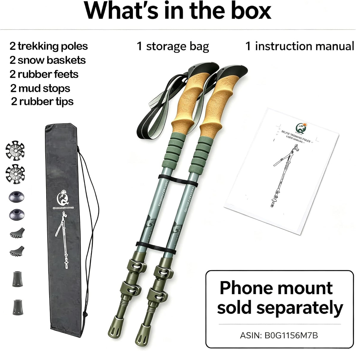Trekking Poles w/1/4 Camera Screw, Collapsible Hiking Poles for Women