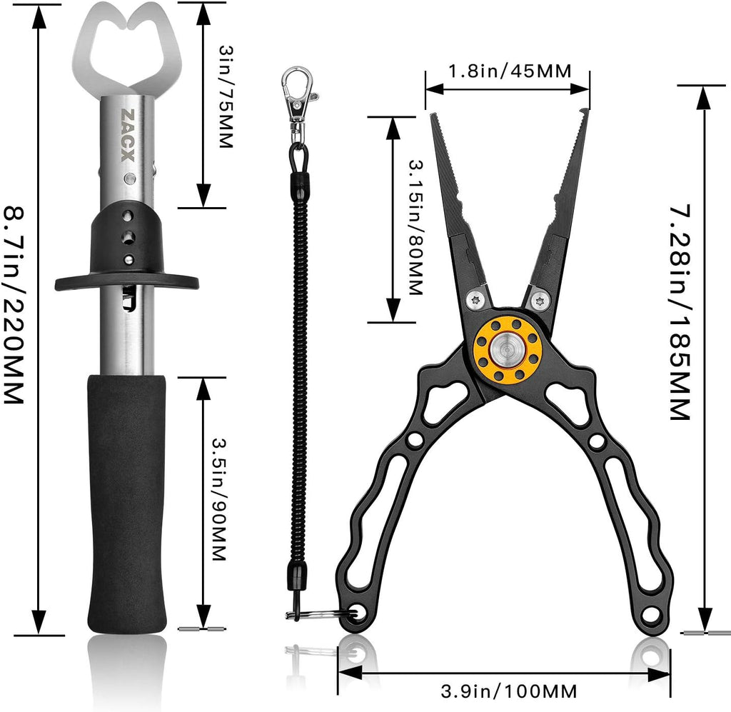 ZACX Fish Lip Gripper Pliers - Upgraded Muti-Function Hook Remover and Split Ring Pliers for Fly Fishing, Ice Fishing, Fishing Gear - Gift for Men (Package B)