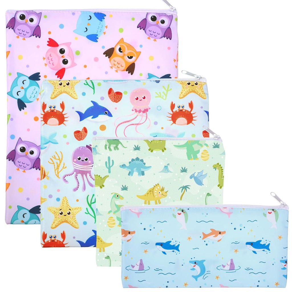 Paterr 4 Pcs Reusable Snack Bags for Kids, Washable Sandwich Bags,Starfish