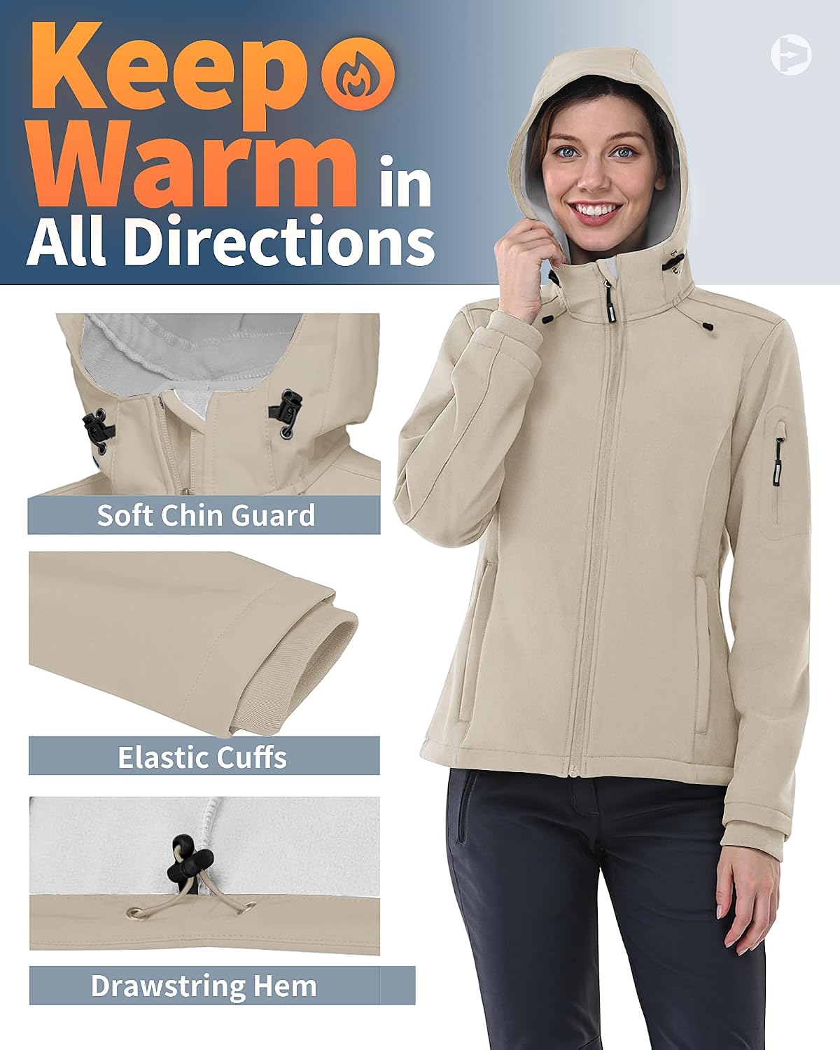 Outdoor Ventures Women's Softshell Jacket Fleece Lined Waterproof Rain Coat