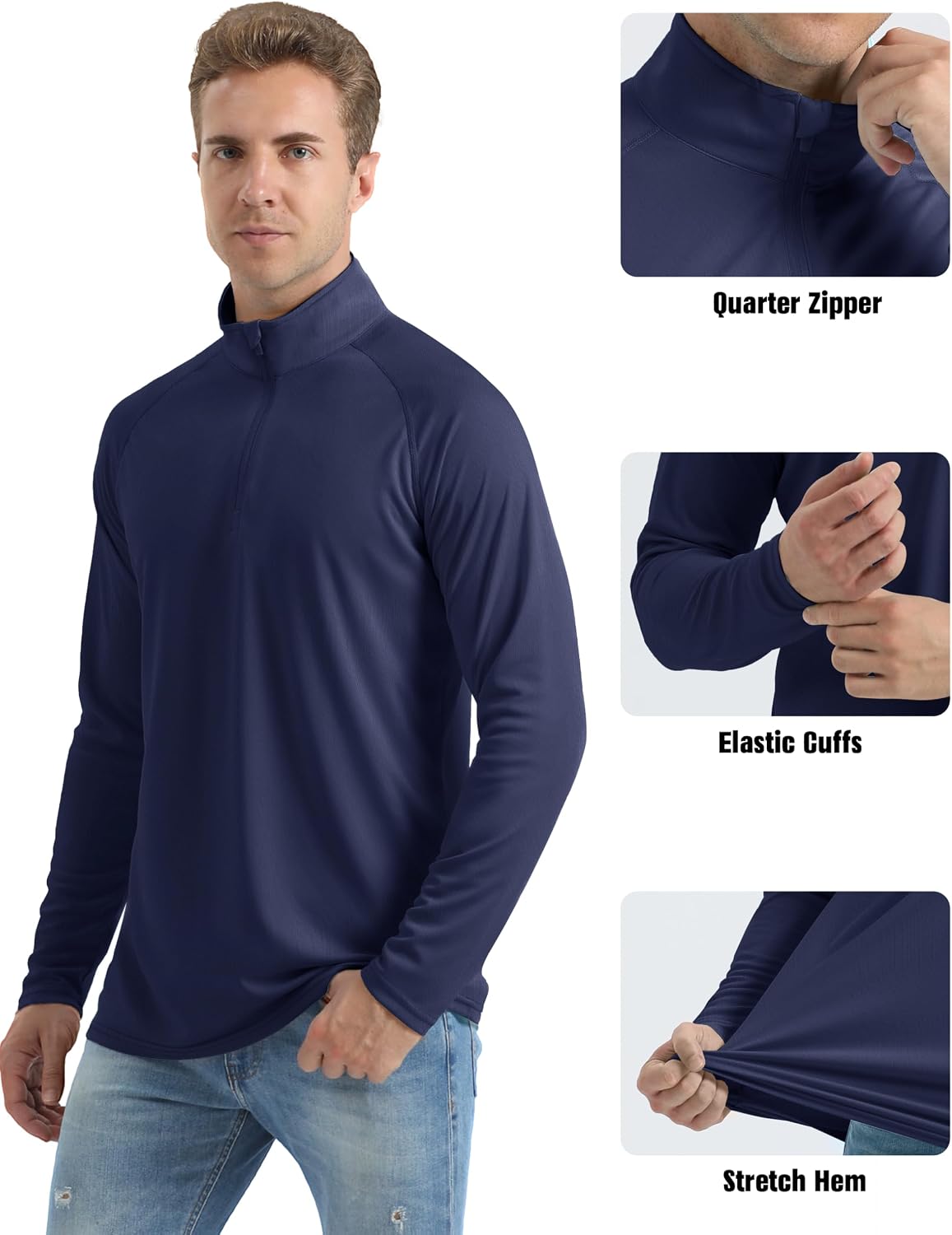 MAGCOMSEN Men's Long Sleeve Sun Shirts UPF 50+ Tees 1/4 Zip Fishing Running Rash Guard Athletic T-Shirts